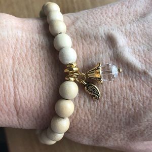 Blond wood with crystal and paisley charm bracelet